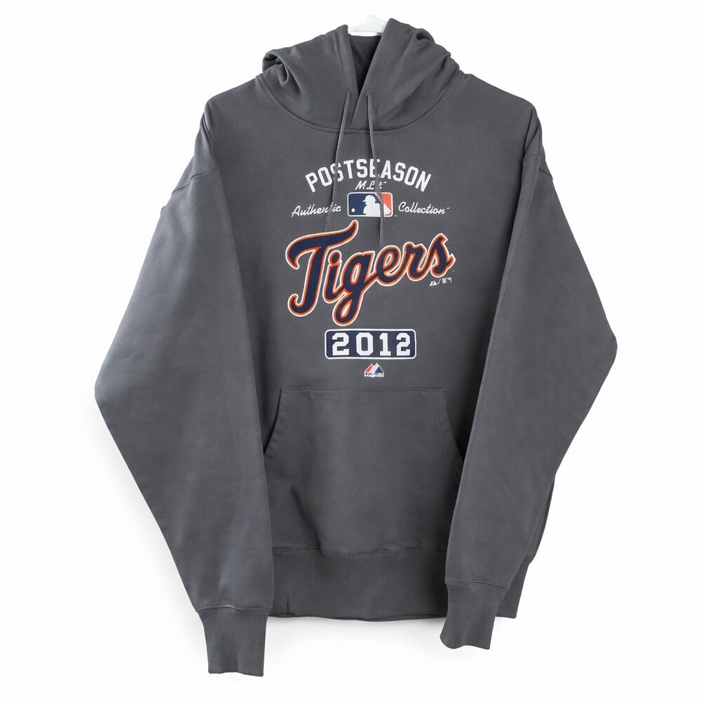 Majestic Detroit Tigers Medium Hoodie 2012 Postseason Therma Base Gray MLB